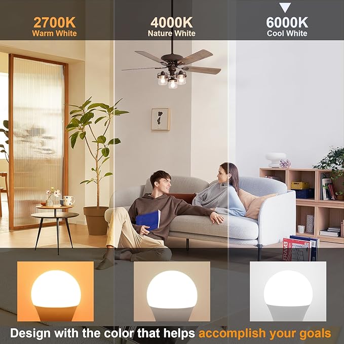 comzler 8 Pack LED Light Bulbs, 6000K Cool White Daylight 60 watt Equivalent A15 Ceiling Fan Bulbs, E12 Base Candelabra Small Light Bulbs, 600lm, Non-Dimmable