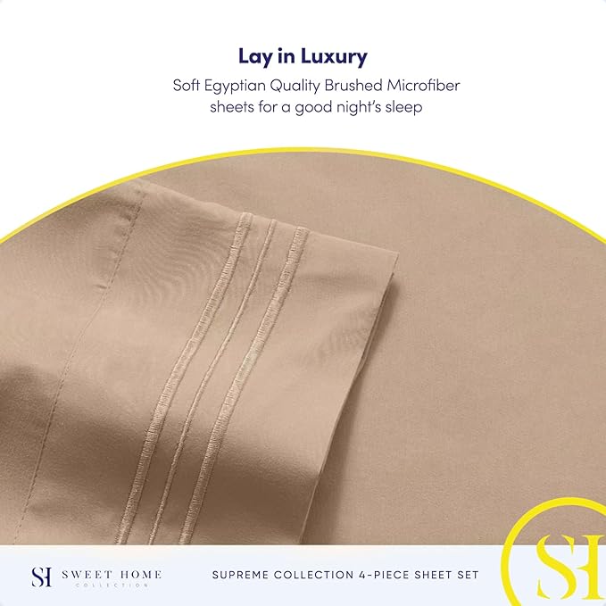 Twin Sheets - Breathable Luxury Sheets with Full Elastic & Secure Corner Straps Built In - 1800 Supreme Collection Extra Soft Deep Pocket Bedding Set, Sheet Set, Twin, Taupe