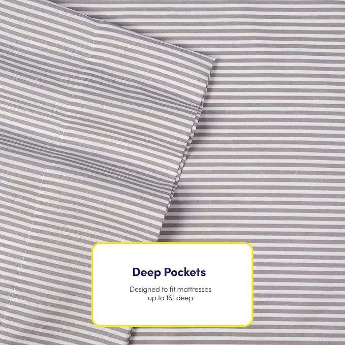 Cal King Size Bed Sheets - 6 Piece 1500 Supreme Deluxe Collection Deep Pocket Ultra Soft California King Sheet Set Bedding - 2 Extra Pillow Cases, California King, Classic Stripe Gray