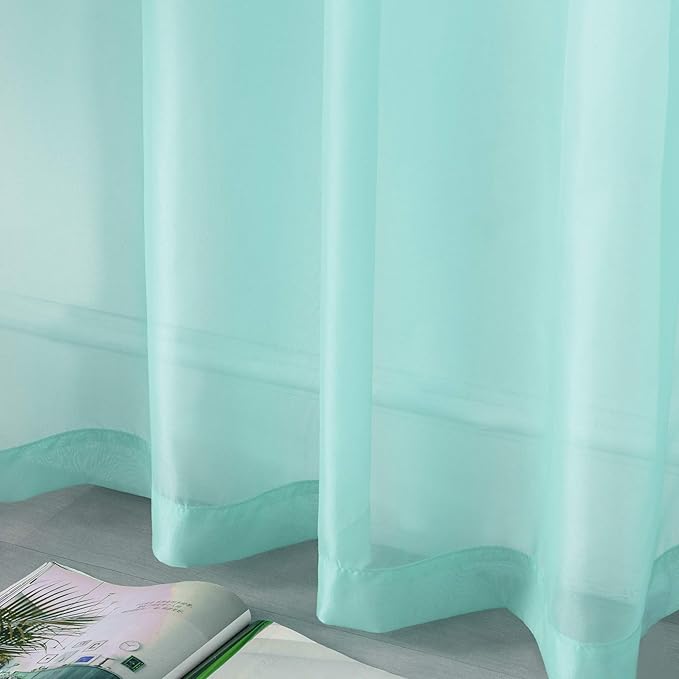 DUALIFE Aqua Blue Voile Sheer Grommet Curtains for Bedroom,Look Semi Sheer Windows Panels,Elegant Solid Color Touch Soft Drapes,52X96 Inch for Living Room 2 Panels(Seafoam Green)