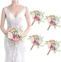 Bridesmaid Bouquets Set of 4 - Blush & Pink Artificial Flowers Bouquet for Bridesmaids Wedding Small Floral Centerpieces for Marriage Proposal Party Anniversary Dining Table Decor -7 Inch