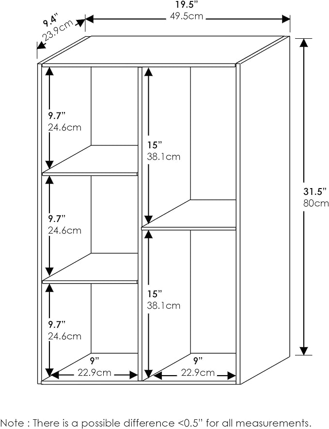 Furinno LUDER Book Shelf, 5-Cube Bookshelf, Reversible Bookcase, 9.4" x 19.5" x 31.5", for Living Room, Bedroom, Home Office, Blackwood