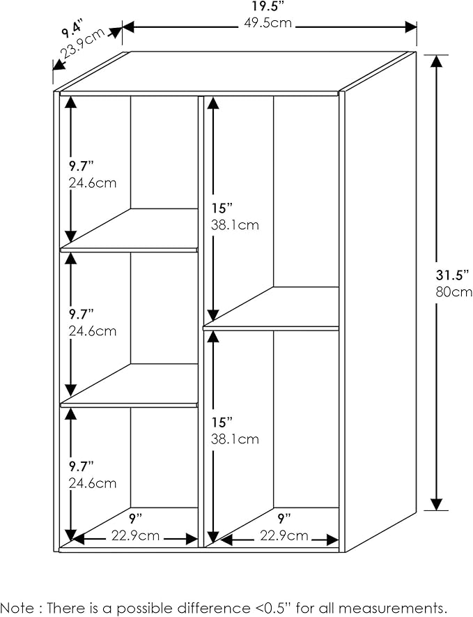 Furinno LUDER Book Shelf, 5-Cube Bookshelf, Reversible Bookcase, 9.4" x 19.5" x 31.5", for Living Room, Bedroom, Home Office, White/Light Blue