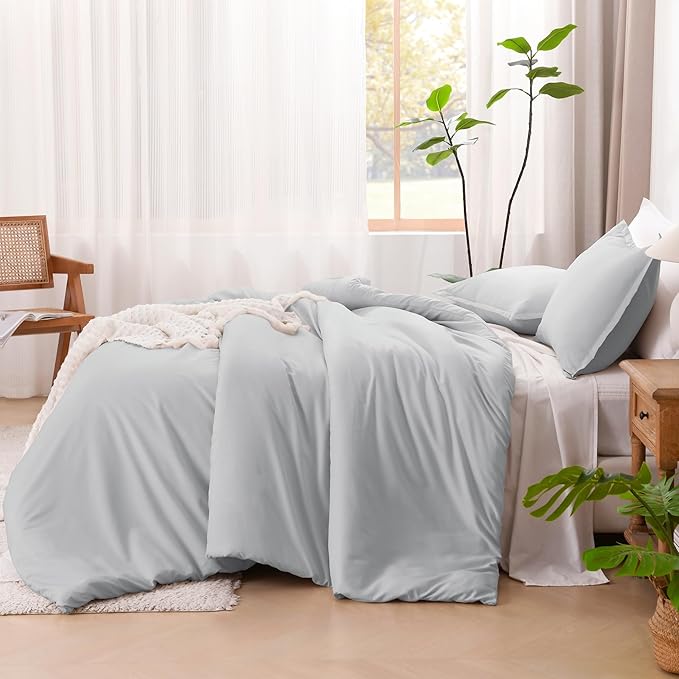 Litanika Light Grey Comforter California King Size, 3 Pieces Cal King Lightweight Solid Bedding Comforter Set, All Season Fluffy Bed Set (104x96In Comforter & 2 Pillowcases)