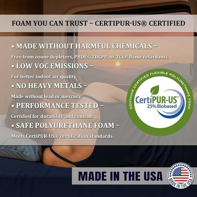 Foamma 2" x 28" x 72" Water Resistant Gel Memory Foam RV Bunk Mattress, Firm High Density Foam Base, Comfortable and Durable Polyester Cover, Truck, Camper, Travel Trailer, Made in USA!
