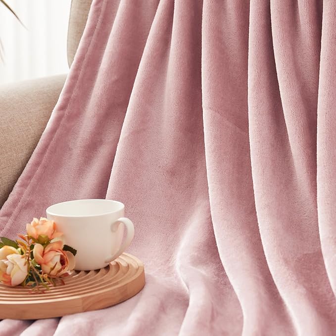 Exclusivo Mezcla Extra Large Fleece Throw Blanket for Couch, Sofa, 300GSM Super Soft and Warm Blankets, Dusty Pink Throw All Season Use, Cozy, Plush, Lightweight, 50x70 Inches