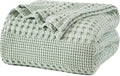 PHF 100% Cotton Waffle Weave Blanket King Size for Bed, Soft Lightweight & Breathable, All-Season Comfort, Luxury Aesthetic Woven Bedding for Home Decor, 108"x90", Mint Green