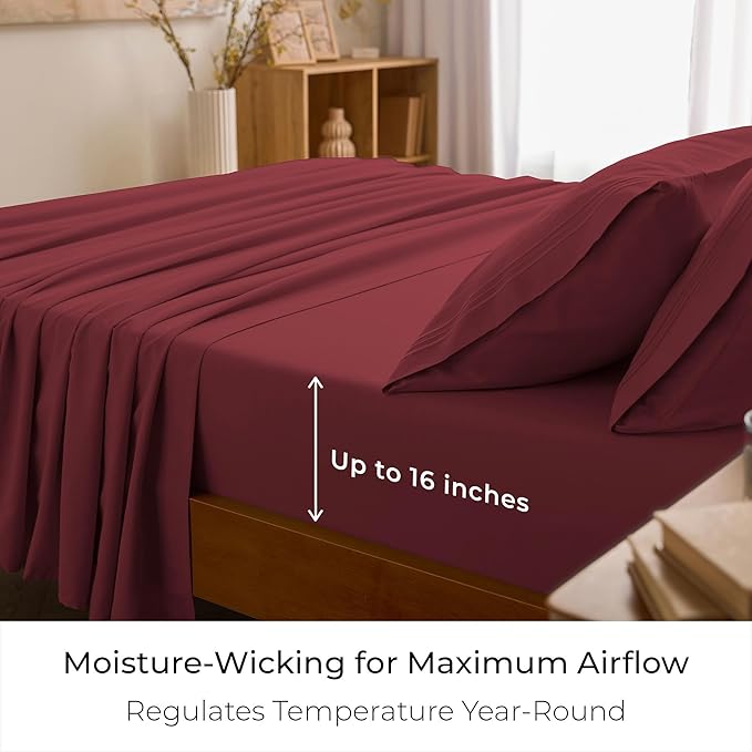 Mellanni California King Sheets Set - 4 PC Iconic Collection Bedding - Hotel Luxury, Extra Soft, Cooling Bed Sheets - Wrinkle, Fade, Stain Resistant (Cal King, Brick Red)