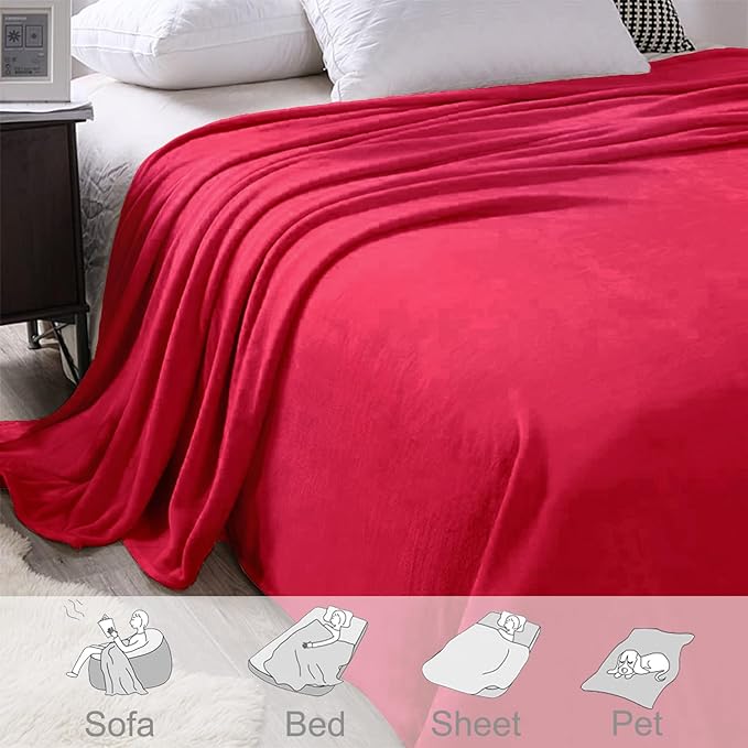 Exclusivo Mezcla Fleece Blanket Twin Size for Bed, Super Soft and Warm, All Season Use, Cozy, Plush, Lightweight, 60x80 Inches Red