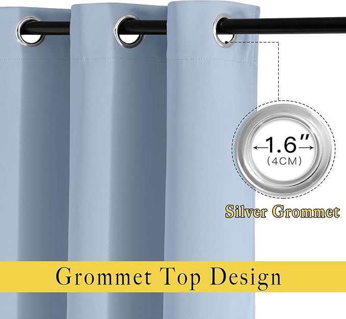 NICETOWN Blackout Patio Curtains for Windows 84 inch Length - Solid Thermal Insulated Grommet Light Reducing Panels Window Treatment for Living Room (Vintage Blue, 2 Panels = 160" Wide)