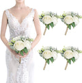 Bridesmaid Bouquets - Set of 4 Ivory White Artificial Flowers Bouquet Wedding Rustic Small Floral Centerpieces for Marriage Proposal Party Anniversary Dining Table Decorations