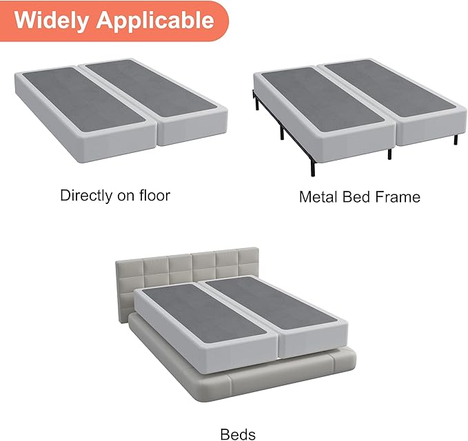 Split King Box Spring 5 Inch, Low Profile Heavy Duty Metal Box Spring King Size with Fabric Cover, Noise-Free, Quick Assembly