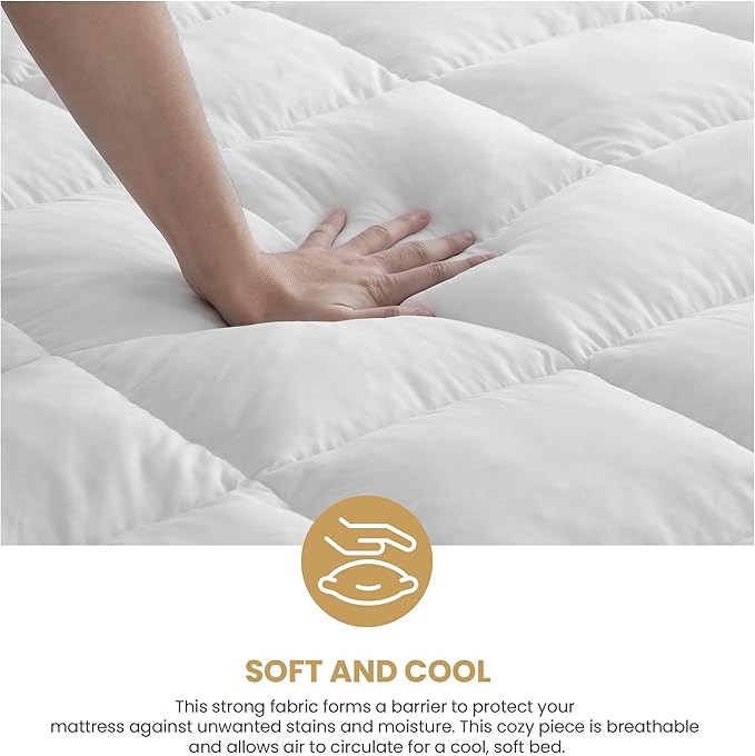 Superior Mattress Topper, Down Alternative, 2 Inch Deep Sized Bed Pillow Top, Comfort Pad, Fluffy Mattress-Topper Protector, Plush Cooling Extra Soft, Hotel Quality, All-Season, Twin XL, White