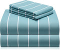 LuxClub 4 PC King Size Sheet Set Bed Sheets, Breathable Luxury Deep Pockets Wrinkle Free Cooling Sheets Machine Washable Hotel Bedding (King, Striped Light Blue)