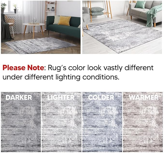Keen Home Design Area Rugs - Non-Shedding, Thick Pile Abstract Rugs for Kitchen, Living Room, Bedroom, Dining Room, Entryway (Abstract Cream/Grey, 7'3" x 10'2")