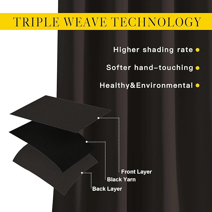 NICETOWN Room Darkening 118 inch Long Curtains, Grommet Thermal Drapes Weighted Room Divider Wide Window Treatments for Living Room, W66 x L118, Toffee Brown, 2 Panels