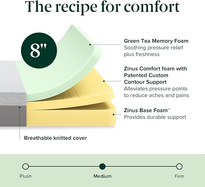 ZINUS 8 Inch Ultima Memory Foam Mattress [New Version], Queen, Fiberglass Free, Medium Firm Feel, Breathable Airflow Memory Foam, Certified Safe Foams & Fabric, Mattress in A Box