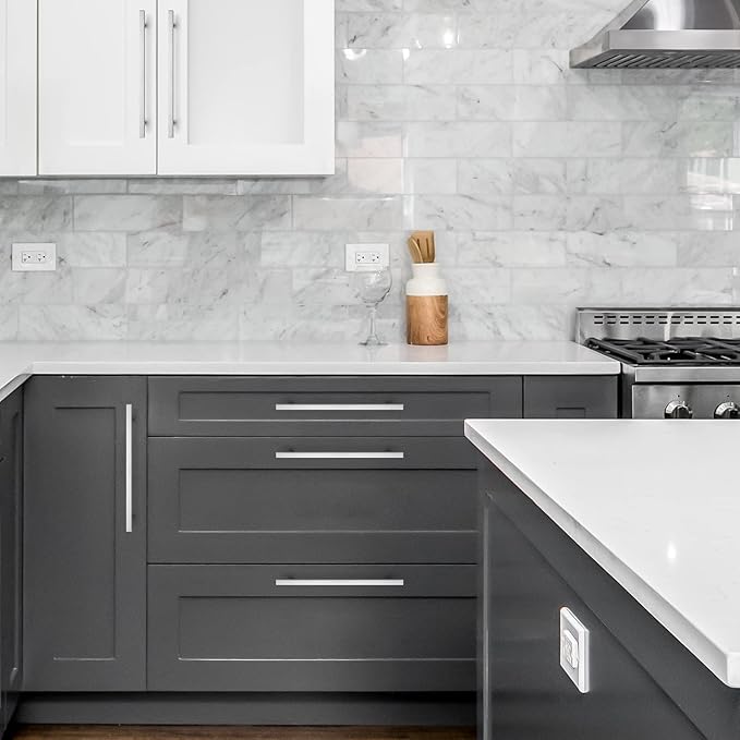Ravinte Brushed Nickel Cabinet Handles 5 Pack 10 inch Satin Nickel Square Cabinet Pulls Silver Hardware for Kitchen 12-1/2 inch Overall Length Stainless Steel Drawer Pulls