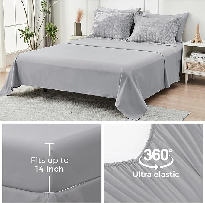 HYMOKEGE Light Grey Full Size Comforter Sets Seersucker 7 Pieces, All Season Luxury Bed in a Bag for Bedroom, Bedding Set with Comforters, Sheets, Pillowcases & Shams