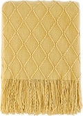 BOURINA Mustard Throw Blanket 50x60 Inches Throw Textured Solid Soft Sofa Couch Decorative Knit Blanket