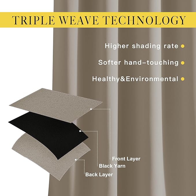 NICETOWN Taupe Curtains 96 inches Long, Grommet Thermal Insulated Blackout Curtains Privacy Window Treatments for Boys Room/Living Room, W46 x L96, 2 Panels