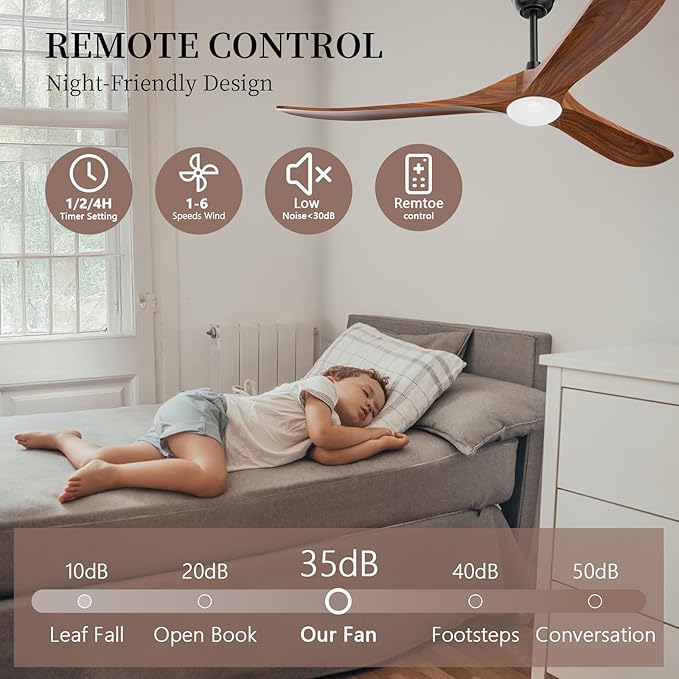 Obabala Ceiling Fans with Lights and Remote, 70inch Outdoor Ceiling Fan 3 Solid Wood Blades Fan with 3 Downrods for Patios, Modern Ceiling Fan with Noiseless Reversible DC Motor (Solid Wood, 70in)