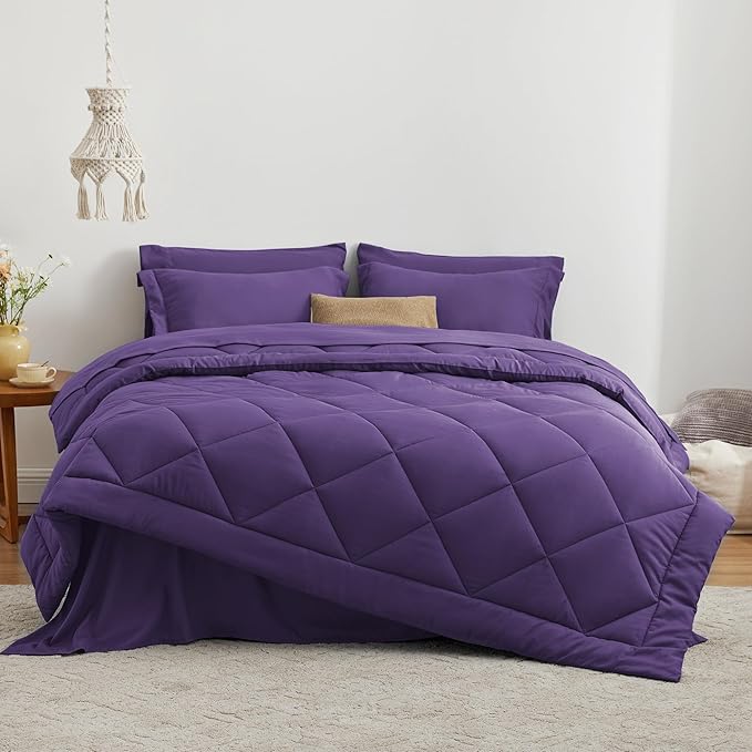 Love's cabin Full Comforter Set Purple, 7 Pieces Full Bed in a Bag, All Season Bedding Sets with 1 Comforter, 1 Flat Sheet, 1 Fitted Sheet, 2 Pillowcase and 2 Pillow Sham