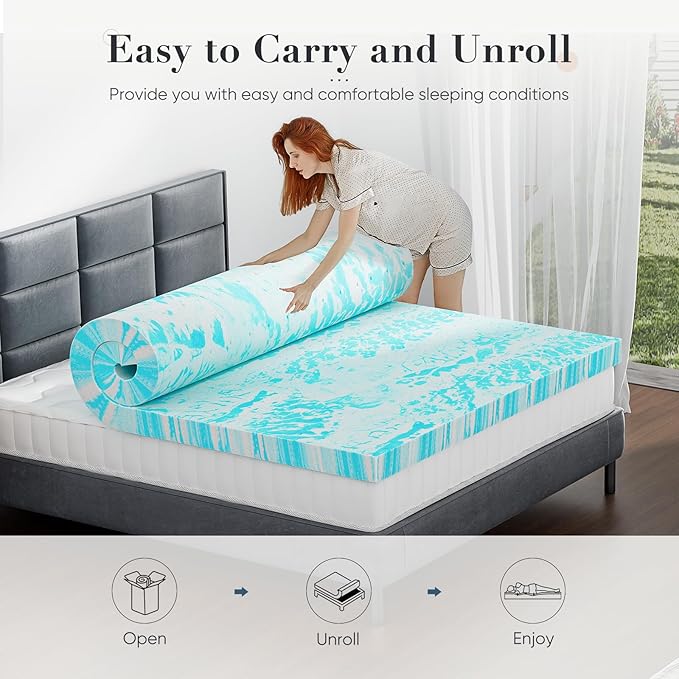 DUMOS Memory Foam Mattress Topper Twin, 3 Inch Thick Gel Infused Bed Toppers for Twin Size Bed, Soft Cooling Mattress Pads for Sleeper Sofa, RV, Camper, CertiPUR-US Certified, Blue