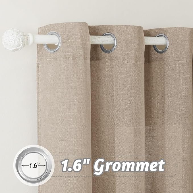 RYB HOME Vertical Linen Blended Curtains for Kitchen Kids Room Playroom, Elegant Light Filtering Semi Sheer for Machine Washable Durable Breathable Privacy Home Decor, Khaki, W 60 x L 90, 1 Pc