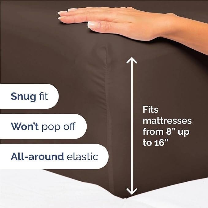 Split King Bed Sheet Set - 7 Piece Split King Bed Sheet Set - Soft Hotel Luxury Bedding - Cooling, Comfy & Breathable - 1 Flat & 1 Fitted & 4 Pillowcases w/ Deep Pockets - Wrinkle & Fade Free - Brown
