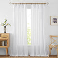 RYB HOME White Curtains 84 inches Long Linen Textured Semi Sheer Curtains Privacy Light Glare Filtering Window Drapes for Living Room Dining Bedroom, White, W 34 x L 84 inches, 2 Panels