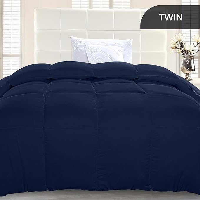 Utopia Bedding Comforter Duvet Insert, Quilted Comforter with Corner Tabs, Box Stitched Down Alternative Comforters Twin Size (Navy)