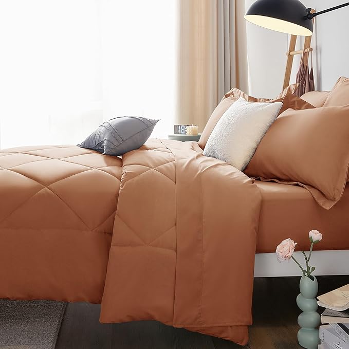 CozyLux King Size Comforter Sets Pumpkin - 7 Pieces Bed in a Bag King, Luxury Soft Bed Set for All Seasons, Bedding Set with Down Alternative Comforter, Sheets, Pillowcases & Shams