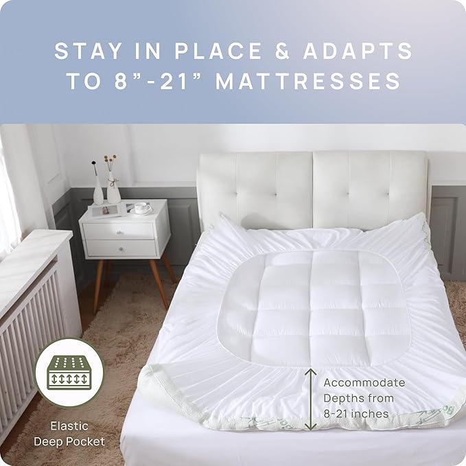 Cooling Mattress Topper - California King Size | Plush Pad Mattress Topper for Back Pain Relief, 8-21" Deep Pocket | Viscose Made from Bamboo Pillow Top | Bedroom Essentials