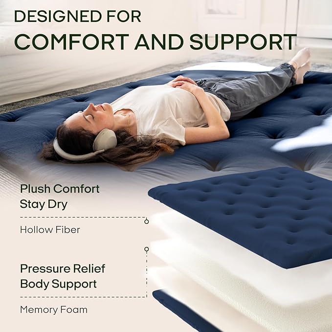 ZonLi Japanese Floor Futon Mattress Full Size 75"x 54", 100% Cotton Cover 2.5'' Thicken Tatami Mattress, Foldable Sleeping Pad, Portable Dormitory Tatami Mat, Roll Up Floor Lounger Bed for Adult