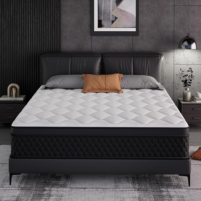 ELEMUSE Cal King Mattress, 10 Inch Hybrid Memory Foam Mattress in a Box, Pressure Relieving Comfort, Individual Pocket Springs for Motion Isolation, Medium Firm, CertiPUR-US Certified, Fiberglass Free