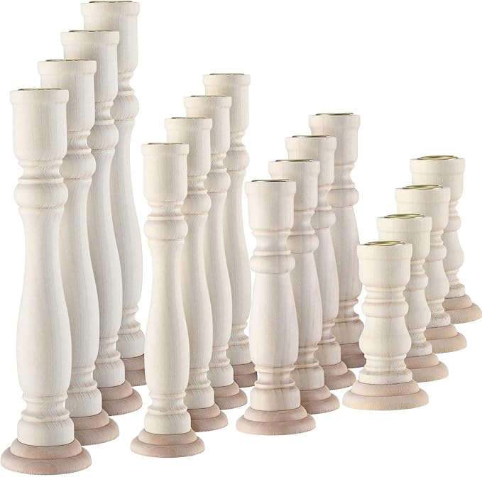 Tanlade 16 Pcs Wooden Candle Holders Set for Pillar Candles Farmhouse Unfinished Wood Candlesticks Holder Rustic Candlestick Holder Stand for Fireplace Dining Table Centerpiece