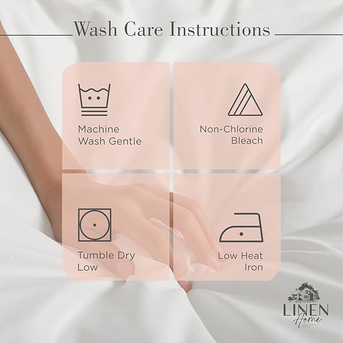 Linen Home 100% Cotton Percale Sheets Queen Size, Brushed Rose, Deep Pocket, 4 Pieces Set - 1 Flat, 1 Deep Pocket Fitted Sheet and 2 Pillowcases, Crisp Cool and Strong Bed Linen