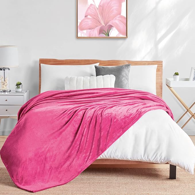 Walensee Fleece Blanket Plush Throw Fuzzy Lightweight (Queen Size 90x90 Hot Pink) Super Soft Microfiber Flannel Blankets for Couch, Bed, Sofa Ultra Luxurious Warm and Cozy for All Seasons