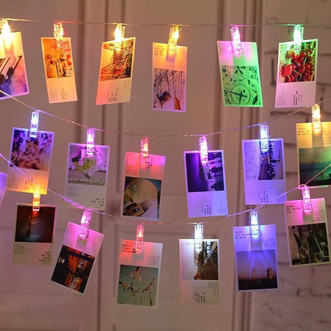 50 LED Photo Clip Fairy Lights for Home Bedroom Wall - Twinkle Starry Decor for Halloween, Thanksgiving, Christmas, Party, Wedding - Multicolor