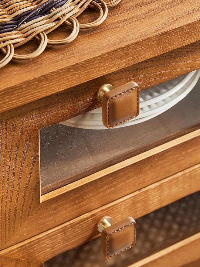 10 Pack Brown Leather Drawer Pulls Square Leather Handles Cabinet knobs for Kitchen Bathroom Cabinets Dressers Furniture Handles