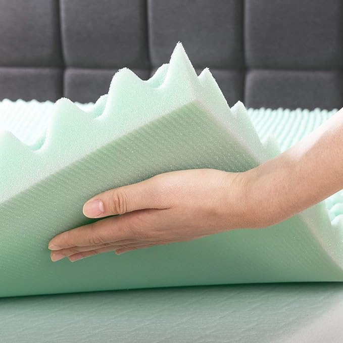Best Price Mattress 2 Inch Egg Crate Memory Foam Mattress Topper with Calming Aloe Infusion, CertiPUR-US Certified, Queen,Green