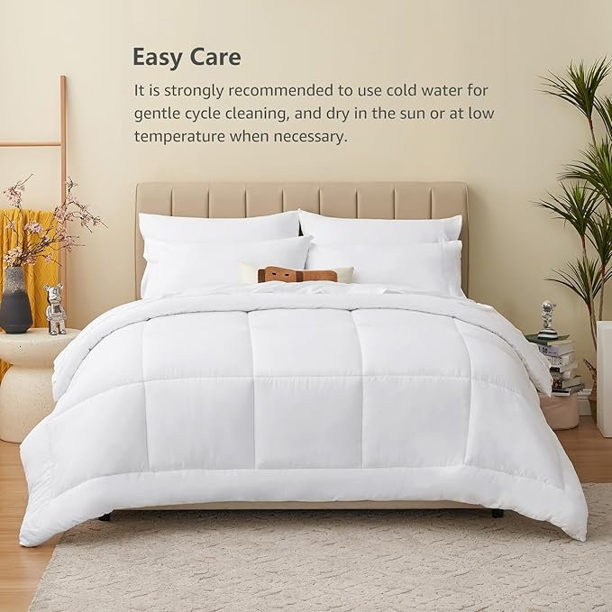 CozyLux Twin XL Comforter Set White, 5 Pieces Twin Extra Long Bed in a Bag for College Dorm, All Season Bedding Set with Stitch Quilted Comforter, Flat Sheet, Fitted Sheet, Pillowcases