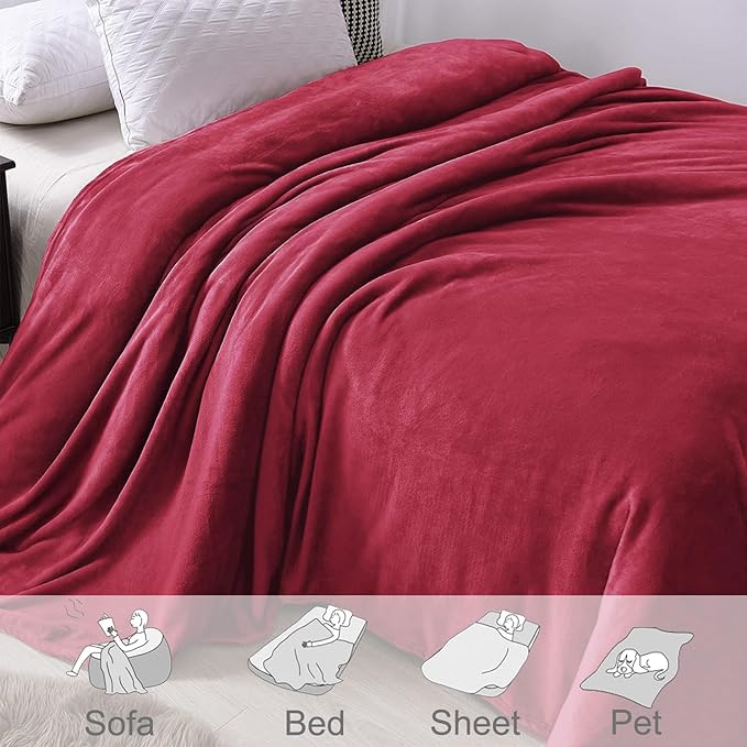 Exclusivo Mezcla Fleece Blanket Twin Size for Bed, Super Soft and Warm, All Season Use, Cozy, Plush, Lightweight, 60x80 Inches Deep Red