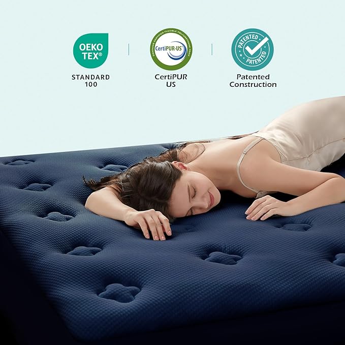 Hansleep Queen Mattress Topper Viscose Derived from Bamboo, Memory Foam Pillow Top Mattress Topper Queen with Deep Pocket, Breathable Mattress Pad for Back Pain Relief, 60" x80", Navy Blue