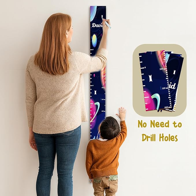 Personalized Growth Chart for Wall, Wooden Height Chart for Kids, Cute Height Measurement for Child/Girls/Boys, Baby and Toddler's Playroom/Kid's Room/Nursery Decor, Astronaut