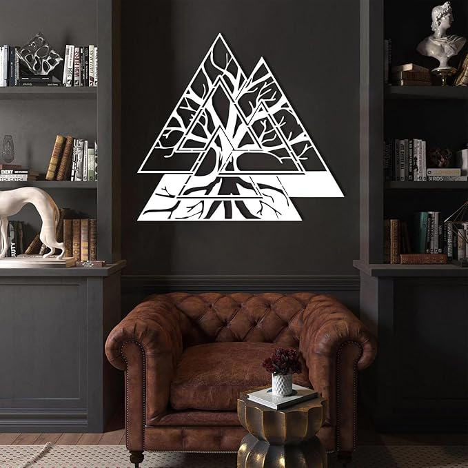 Metal Viking Wall Decor, Tree of Life Metal Wall Art, Norse Viking Decor, Norse Pagan Decor, Pagan Wall Decor, Tree of Life Wall Sculpture, Scandinavian Home Decor, Godly Home Decor (Silver, 35"x35"|90x90cm)