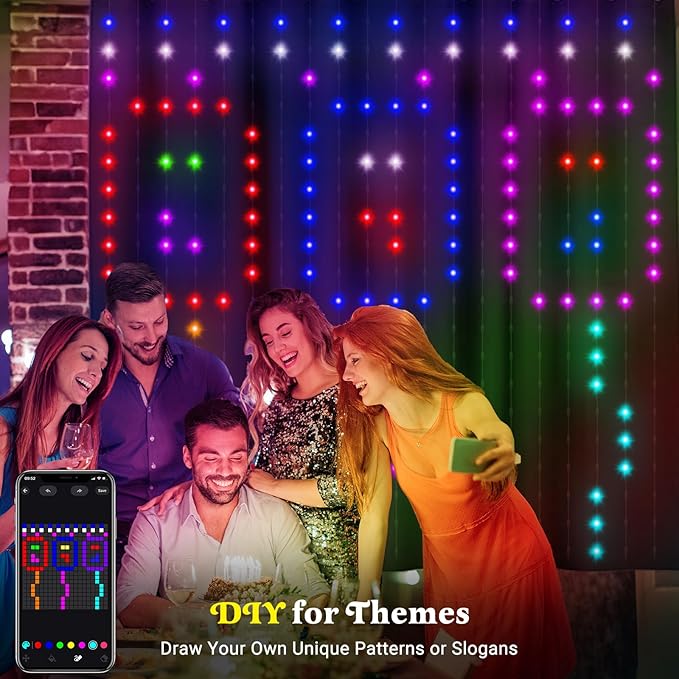 Smart Curtain Lights 400 LED, Color Changing LED Curtains Light 6.6 * 6.6 FT, DIY Fairy String Light Curtain for Bedroom Backdrop Party Indoor Outdoor Christmas Decor (APP +Remote Control)