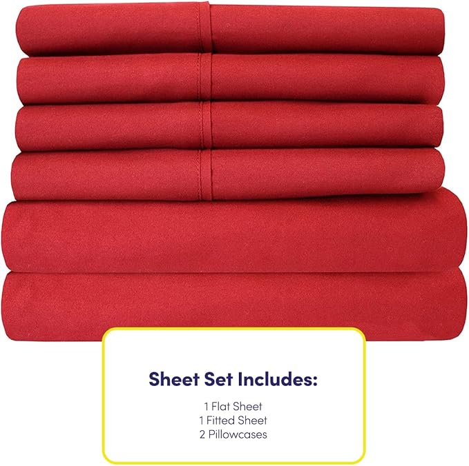 Twin XL Size Bed Sheets - 4 Piece 1500 Supreme Collection Fine Brushed Microfiber Deep Pocket Twin X-Large Sheet Set Bedding - 1 EXTRA PILLOW CASES, GREAT VALUE, Twin XL, Samba Red
