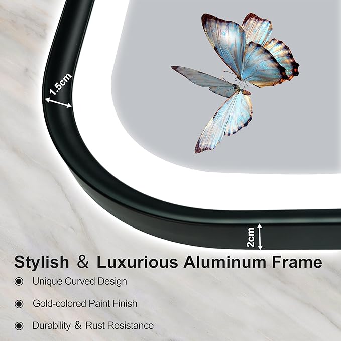 S'bagno 32X24 Black LED Mirror for Bathroom with Frontlit & Backlit, LED Bathroom Mirror with Metal Frame, Anti-Fog, Stepless Dimmable, 3 Colors Temperature LED Vanity Mirror(Horizontal/Vertical)